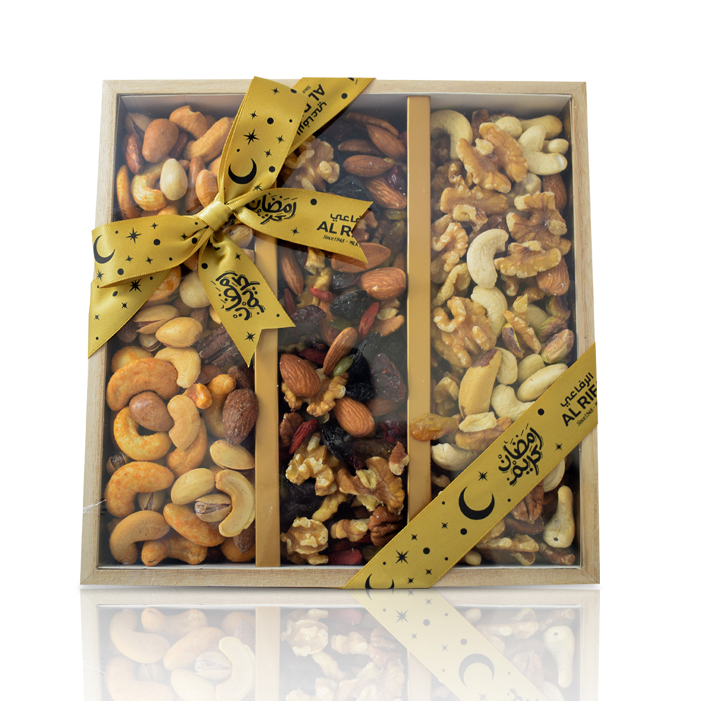 Wooden Square Box With Mixed Nuts